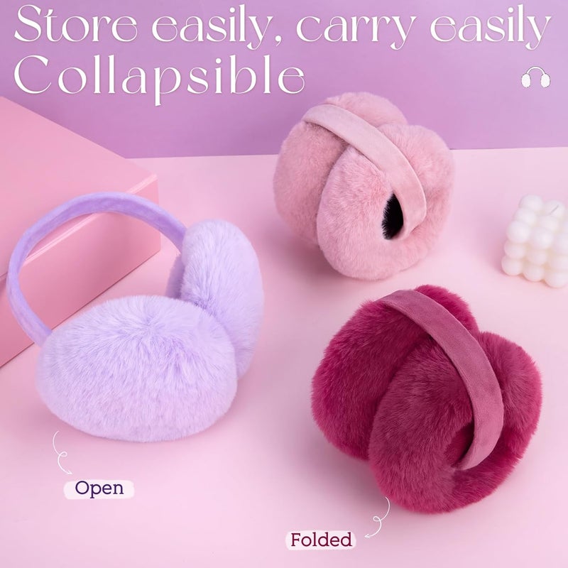 Lainlight Store Earmuffs for Women Winter Warm Foldable Ear Muffs Faux Fur Cute Fuzzy Ear Warmers for Girls Women - Image 4